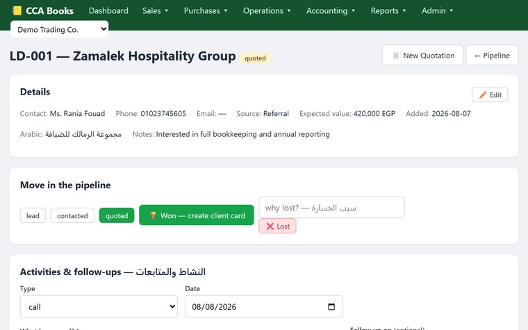 A sales lead with its follow-ups and quotation